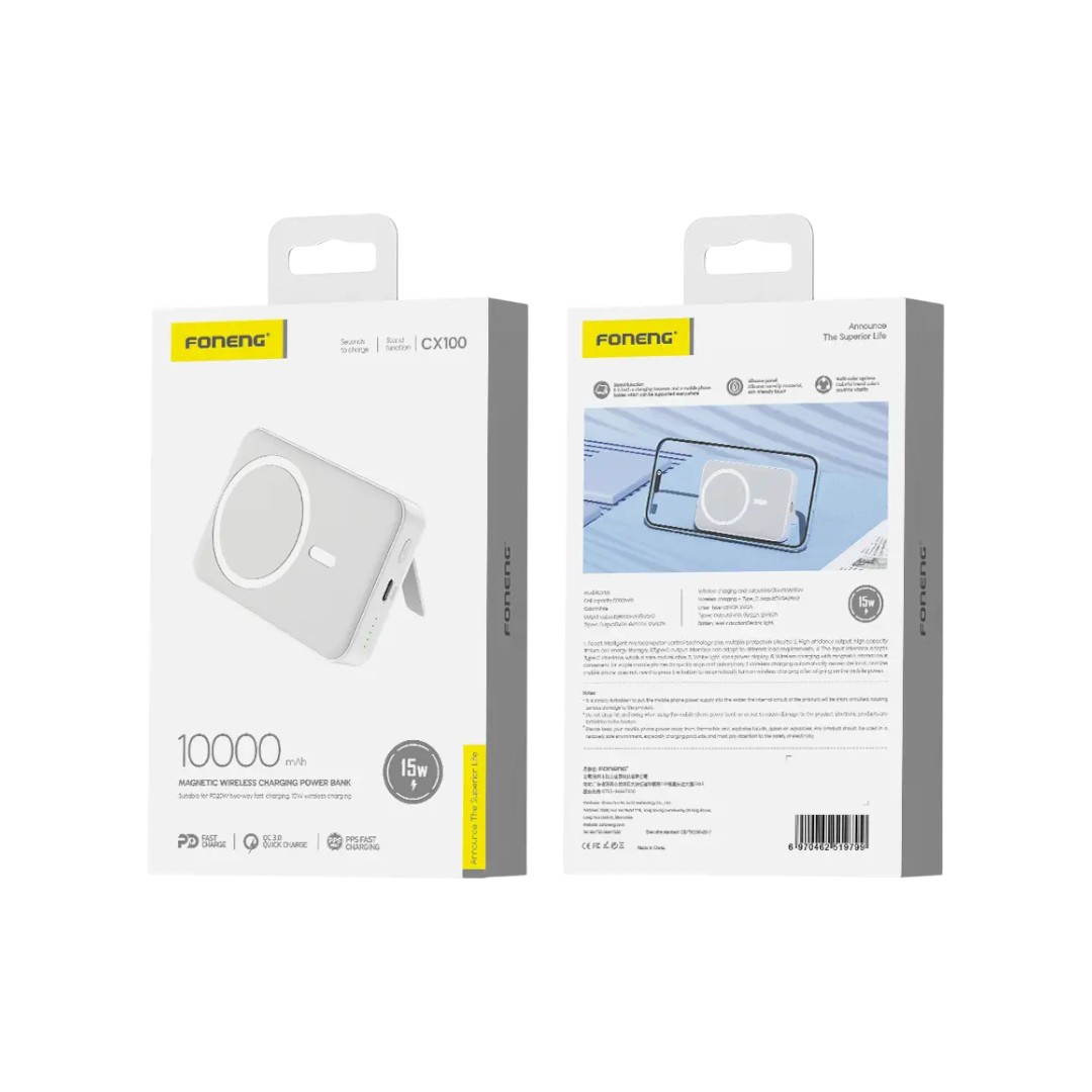 FONENG CX100 10000mAh Magnetic Wireless Power Bank (15W)